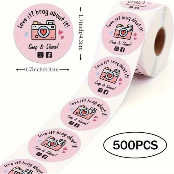Other - 500pcs. Cute Retro Pink Camera Stickers -  Thank You Stickers